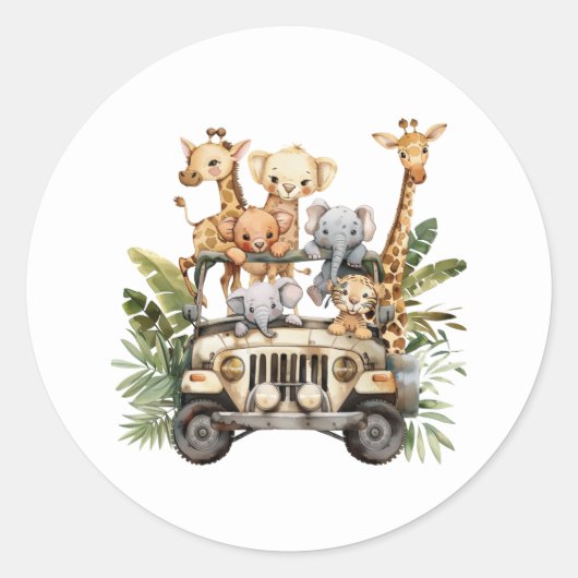 Sticker Rond Cute Wild One Safari Jungle Animaux (Devant)