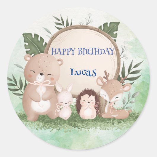 Sticker Rond Cute Wild One Safari jungle zoo fête d'anniversair (Devant)