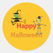 Sticker Rond Cute Witch and Skeleton Halloween Fun (Devant)