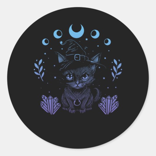 Sticker Rond Cute Witchy Chat Noir Cristal Alchimie Kawaii Past (Devant)