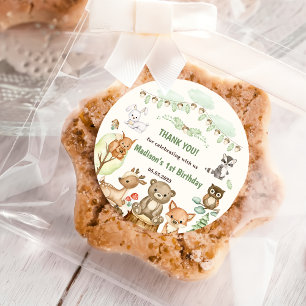 Sticker Rond Cute Woodland Animaux 1er anniversaire