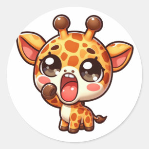 Sticker Rond Cute Yawning Girrafe