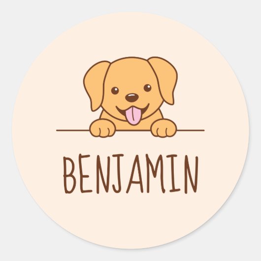 Sticker Rond Cute Yellow Lab Chien Pékin Nom personnalisé (Devant)