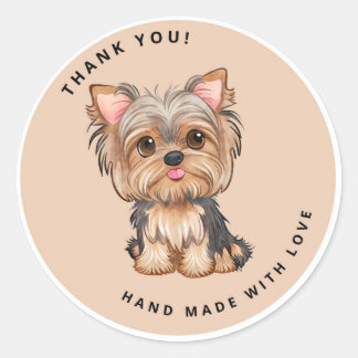 Sticker Rond Cute Yorkshire Terrier Merci Brown