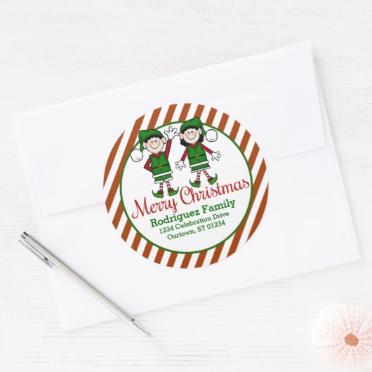 Sticker Rond Cutie Christmas Elves Adresse (Enveloppe)