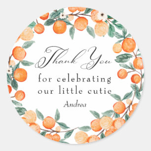 Sticker Rond Cutie Merci de Baby shower orange