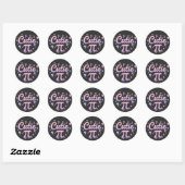 Sticker Rond Cutie Pi Symbol Math Pun Pink Butterfly Hearts (Feuille)
