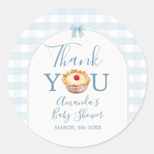 Sticker Rond Cutie Pie Bleu En vichy Baby shower Merci