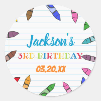 Sticker Rond Cuties Crayon Art Papier Coloré Fête Anniversaire
