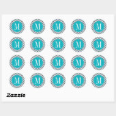 Sticker Rond Cyan Blue et Grey Chevron sur mesure Monogramme (Feuille)