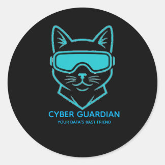 Sticker Rond Cyber Guardian Neon Cat - Tech & Laptop Vinyl Stic