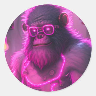 Sticker Rond Cyborg Gorilla Mecha Style Steampunk