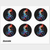Sticker Rond Cycling Road Bicycle Watercolor Painting (Feuille)