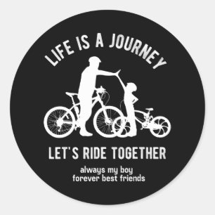 Sticker Rond Cyclisme papa et son vélo équitation père et garço