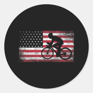 Sticker Rond Cycliste Cycliste Bicycle Américain Drapeau 4 juil