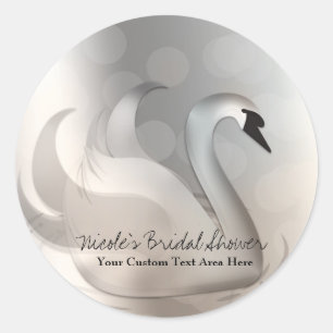 Sticker Rond Cygne Beau Blanc & Argent Élégant Cadeau Personnal