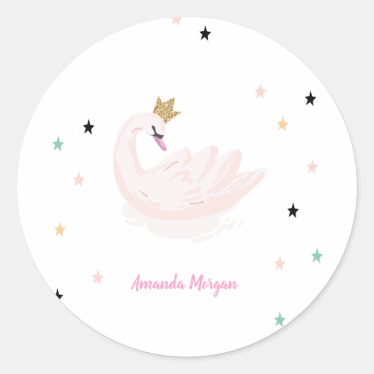 Sticker Rond Cygne chic, Étoiles, Princesse (Devant)