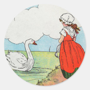 Sticker Rond Cygne, Cygne au-dessus de la mer Mère Goose Nurser