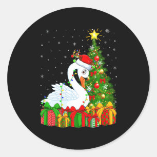 Sticker Rond Cygne oiseau Noël vacances Santa Cygne arbre de No