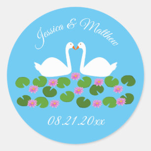 Sticker Rond Cygnes blancs et nénuphars Mariage personnalisé