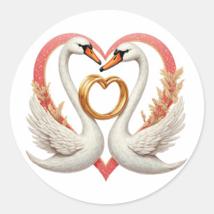 Sticker Rond Cygnes romantiques avec forme de cœur, anneaux de