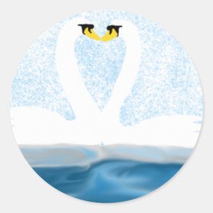 Sticker Rond Cygnes subtils en amour (formes cardiaques) Cadeau