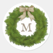 Sticker Rond Cypress Wreath With Ivory Bow Custom Monogramme (Devant)
