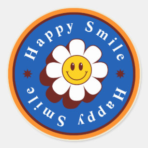Sticker Rond D Bleu Brown Moderne Gras Illustré Joyeux Sourire