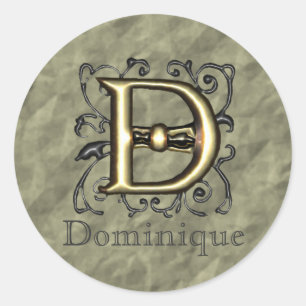 Sticker Rond D - Monogramme vintage de relief (or)