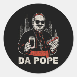 Sticker Rond Da Pope De L'Amérique Chicago Pape Leo Xiv Funny V