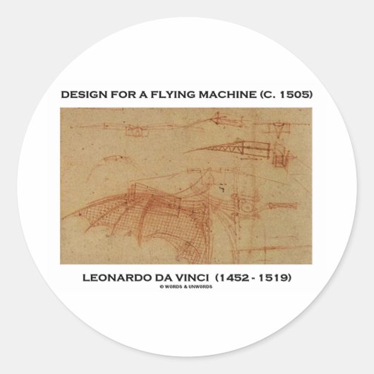 Sticker Rond Da Vinci Conception Pour Une Machine À Voler (Devant)