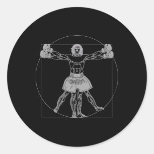 Sticker Rond Da Vinci Homme de Vitruve Muay Thai Mma Combat de