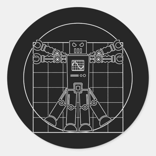 Sticker Rond Da Vinci Vitruvian Robot (Devant)