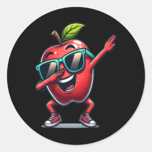 Sticker Rond Dab Apple Dancing Dabbing Pomme Fruit