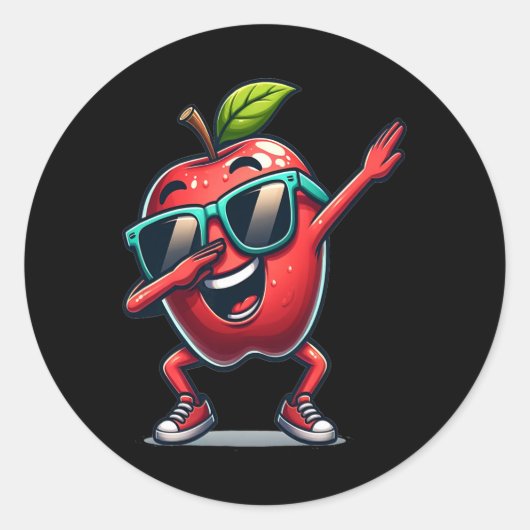 Sticker Rond Dab Apple Dancing Dabbing Pomme Fruit (Devant)