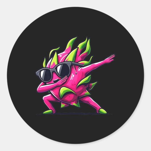 Sticker Rond Dab Fruit Dancing Dabbing Dragon Fruit Meme (Devant)