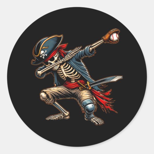 Sticker Rond Dab Skeleton Dabbing Skeleton Pirate Baseball (Devant)