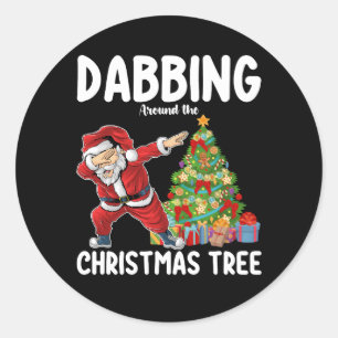 Sticker Rond Dabbing autour de Noël Tree Père Noël Holiday