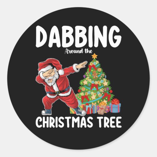 Sticker Rond Dabbing autour de Noël Tree Père Noël Holiday (Devant)