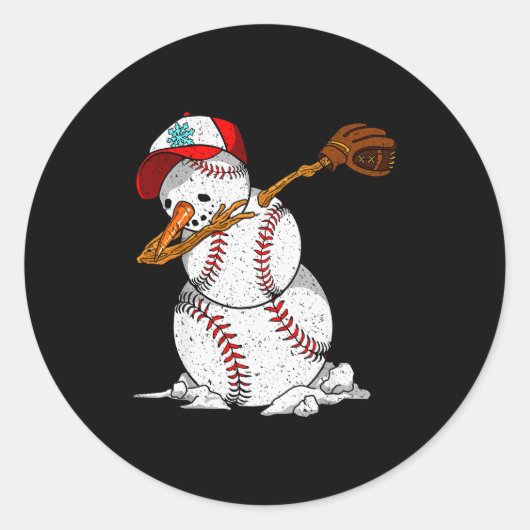 Sticker Rond Dabbing Baseball Snowman Snow Christmas Xmas Holid (Devant)