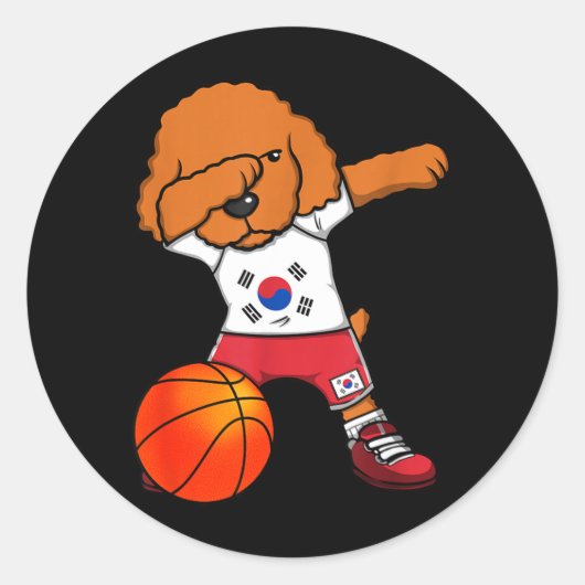 Sticker Rond Dabbing Caniche Corée du Sud Maillot Baseball Coré (Devant)
