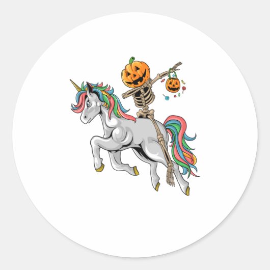 Sticker Rond Dabbing Citrouille Skeleton équitation Unicorn (Devant)