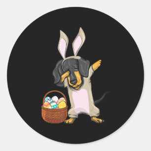 Sticker Rond Dabbing Easter Bunny Dachshund Doxie Girls Design