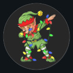 Sticker Rond Dabbing Elf Christmas Tree Lights Garçons Enfants<br><div class="desc">Dabbing Elf Christmas Tree Lights Garçons Enfants Dab Xmas</div>