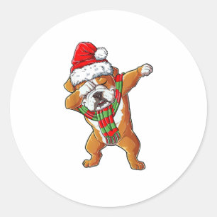 Sticker Rond Dabbing English Bulldog Père Noël Cadeaux de Noël 