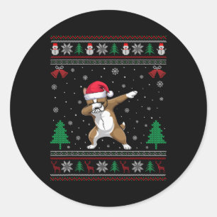 Sticker Rond Dabbing Frenchie Chien Santa Hat Garçons Filles En