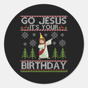 Sticker Rond Dabbing Go Jesus C'est ton anniversaire Joyeux Noë