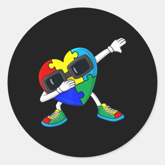 Sticker Rond Dabbing Heart Puzzle Pièces Autisme Dab Garçons Fi (Devant)