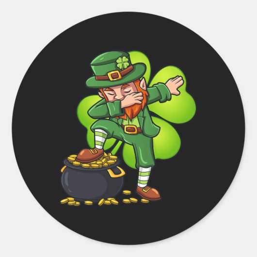 Sticker Rond Dabbing Leprechaun Avec Clover St Patrick's Day (Devant)