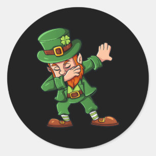 Sticker Rond Dabbing Leprechaun St Patrick's Day Dab Boys Girls